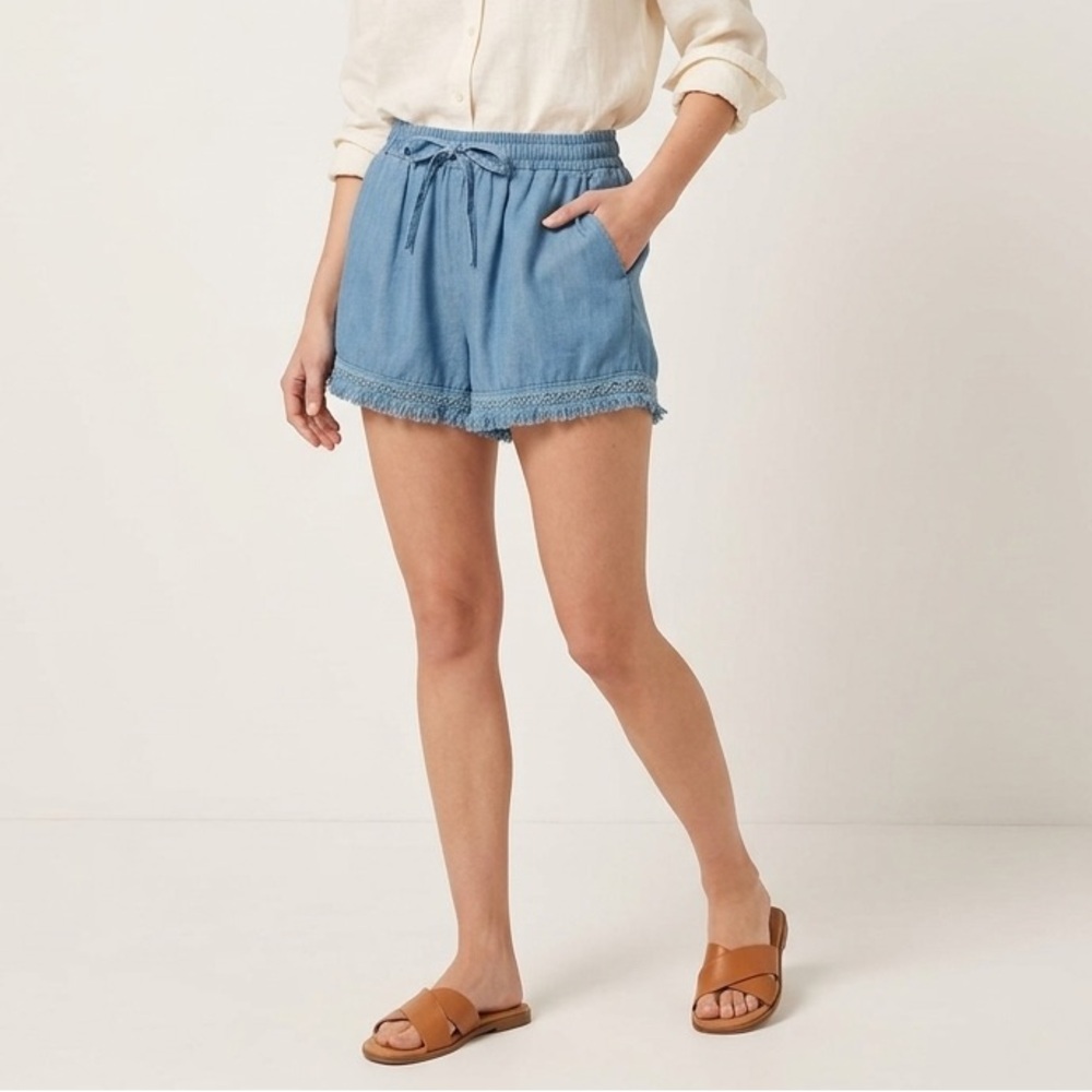 Sim & Sam Womens Teal Cotton/Linen Tassel Drawstring Casual Shorts